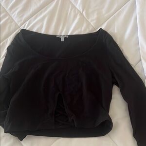 Charlotte Russe Black Tie Front 3/4 Sleeve Crop Top